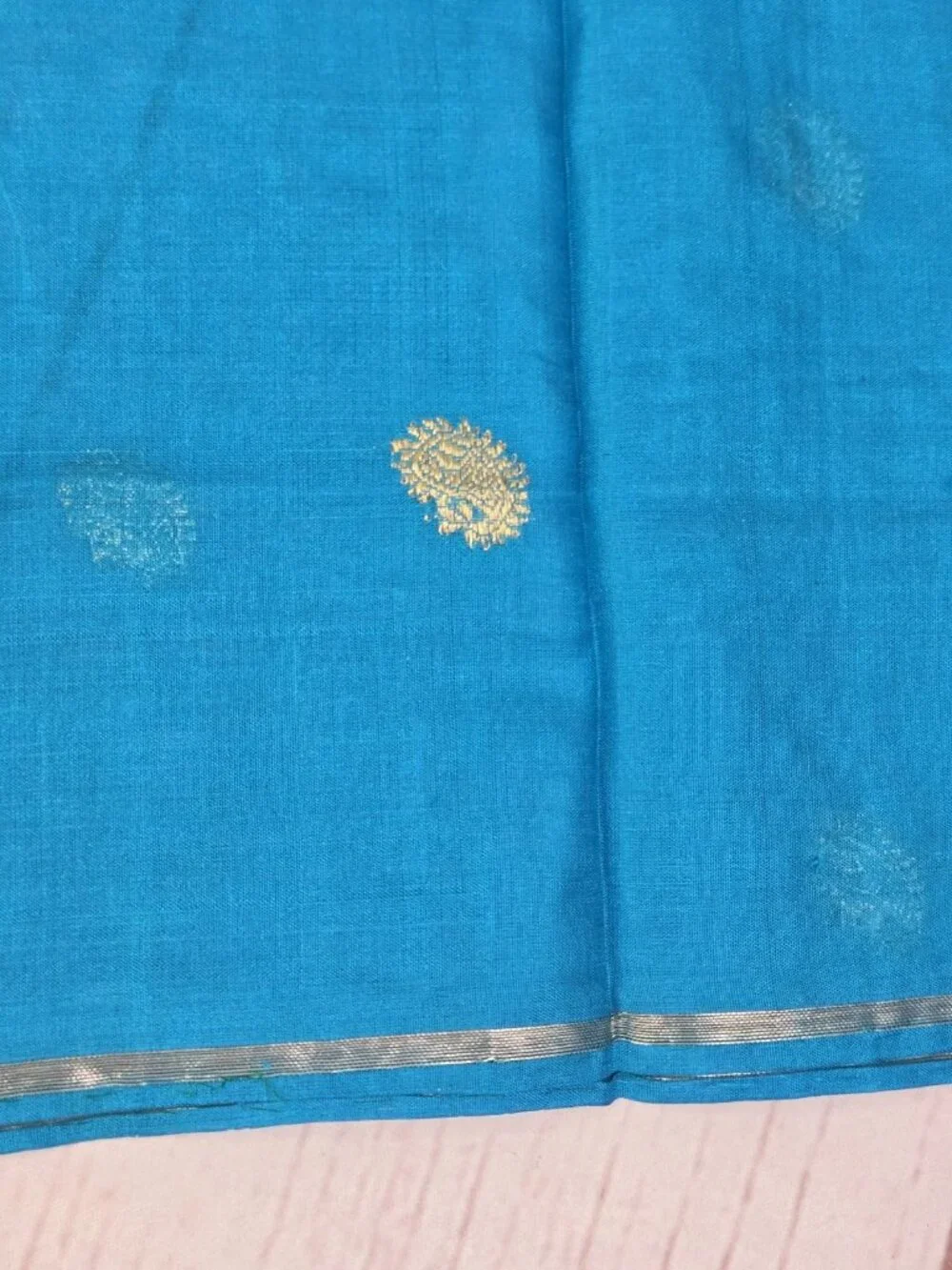 Hand Woven 100% Pure Silk TOURQOUISE GOLD Made in India Saree Scarf @ 45